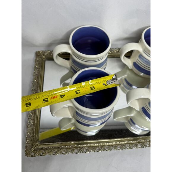 Set of Four Vintage Pfaltzgraff “Rio” Coffee Cups Blue and White Stoneware Mugs - Picture 7 of 8